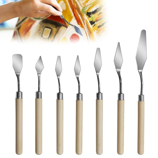 ADOFUN Palette Knives Art Knife Set of 7 Painting Knives Stainless Steel Wooden Painting Knife Putty Spatula Spatula Painting Supplies Handle for Oil Painting Clay and Ceramics Coloring Gift