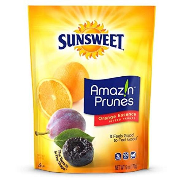 Sunsweet Amazin' Prunes Orange Essence - Prunes Pitted Unsweetened & Dried - Gluten Free, Vegan, Low Fat - Dietary Fiber & Natural Minerals - Dried Fruit - 6 oz pouch - 3 Pack