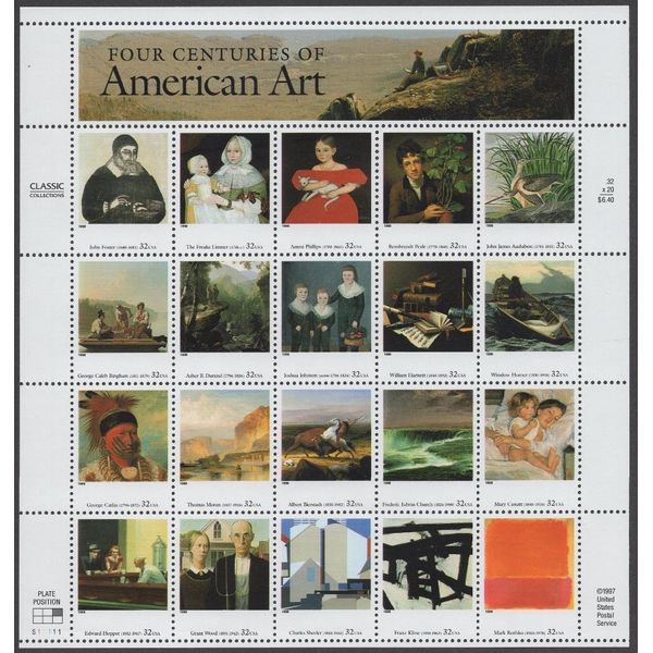 Four Centuries of American Art Sheet of 20 32 Cent Stamps Scott 3236