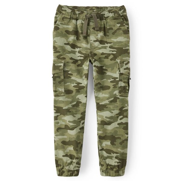 Gymboree Boys and Toddler Woven Pull On Cargo Jogger Pants, Camo Green, 6