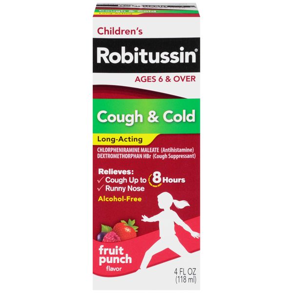 Children's Robitussin Long-Acting Cough and Cold Medicine for Kids, Fruit Punch Flavor - 4 Fl Oz Bottle