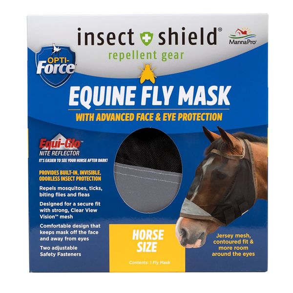 Manna Pro Opti-Force-Force Equine Fly Mask-Horse Fly Mask with UV Protection and Insect Repellent, Adjustable Fit for Comfort - Without Ears Standard