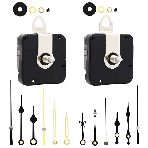 Youngtown 12888 2 Pack Clock Movement Mechanism with 4 Pairs of Short Hands Battery Silent Sweep Operated Quartz Clock Motor Kit DIY Repair Parts Replacement,Total Shaft Length is 19 mm (3/4 inch).