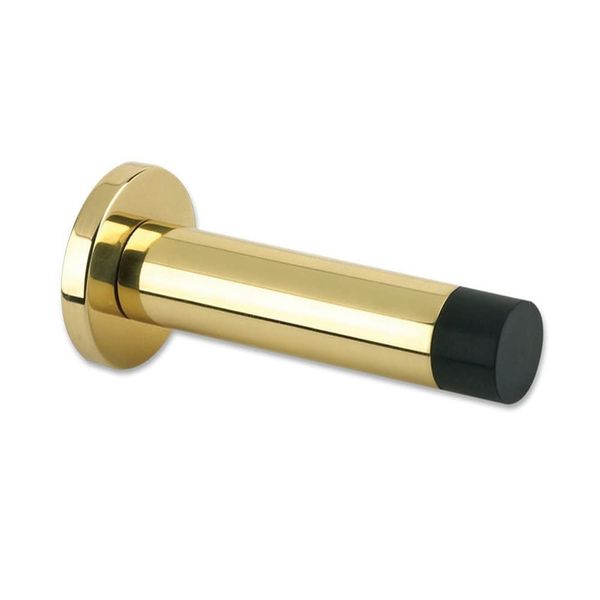 Zoo Hardware Wall Mounted Projection Cylinder Door Stop with Rose - Polished Brass