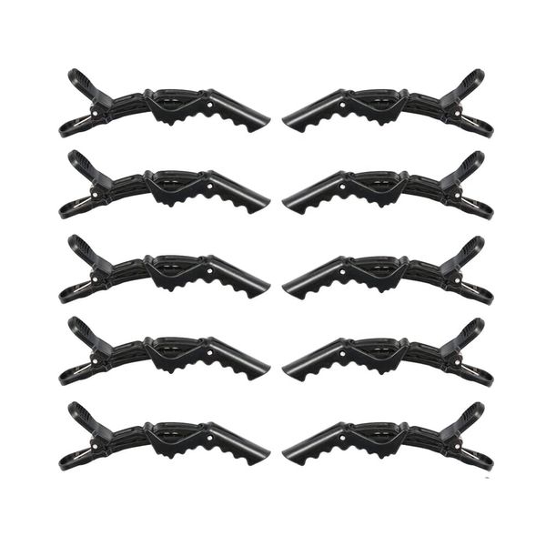 10 Pieces Crocodile Hair Sectioning Clips Barrette with Nonslip Grip Wide Teeth Professional Hairdressing Styling Clips for Salon (Black)