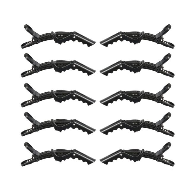 10 Pieces Crocodile Hair Sectioning Clips Barrette with Nonslip Grip Wide Teeth Professional Hairdressing Styling Clips for Salon (Black)