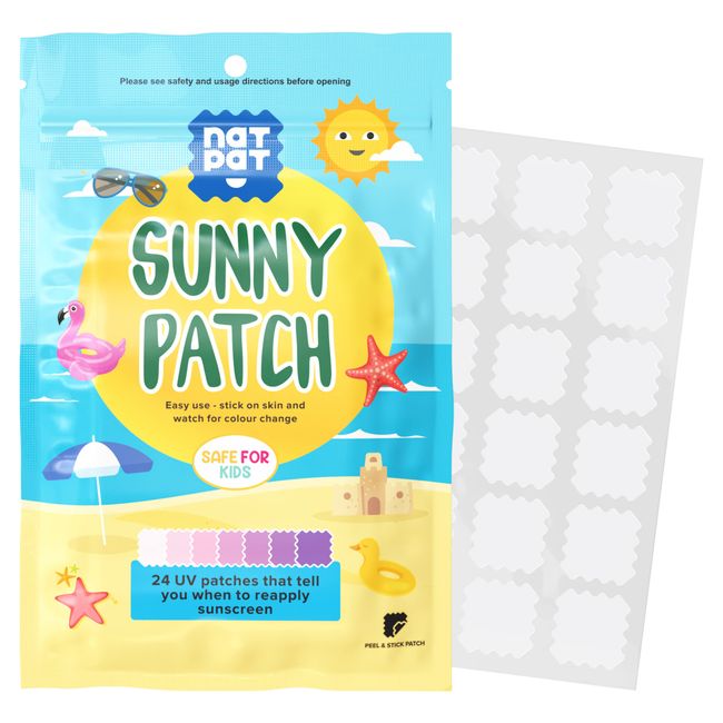 BuzzPatch SunnyPatch UV Detecting Patches for Kids and Adults (24 Pack) – The Natural Patch - All-Natural Waterproof Patches, Changes Color When Time To Reapply Sunscreen