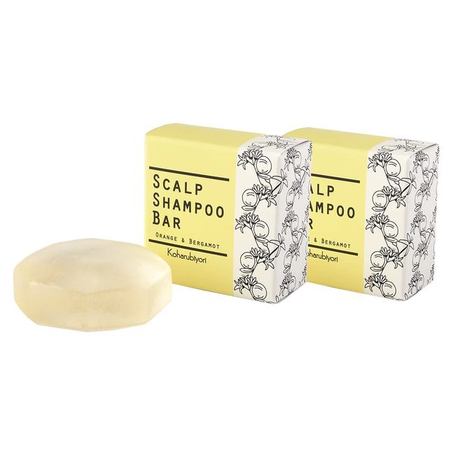 Koharubiyori Scalp Shampoo Bar, 3.5 oz (100 g), Made in Japan, Solid, Hypoallergenic, High Concentration Foaming, Non-Silicone (Orange & Bergamot Set of 2) [Smooth Finger Streets Without Treatment Required]