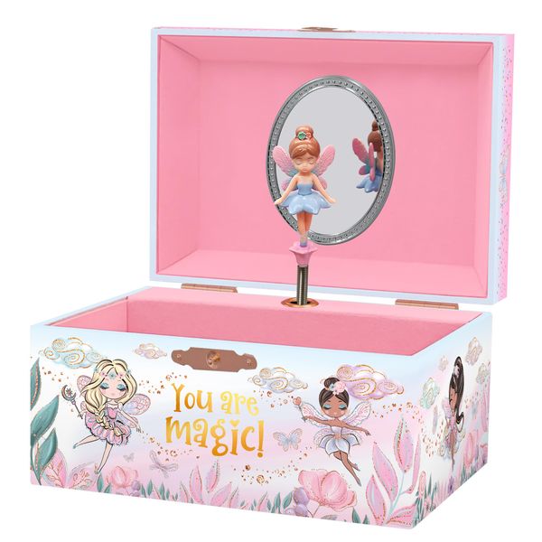 Giggle & Honey Musical Fairy Jewelry Box for Girls - Kids Music Box with Spinning Fairy and Mirror, Princess Birthday Gifts for Little Girls, Childrens Jewelry Boxes for Ages 3-10 - 6 x 4.7 x 3.5 in