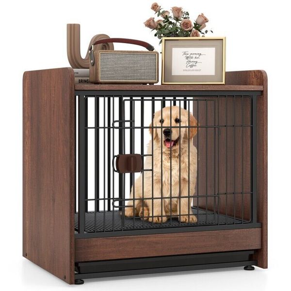 2 x 1 Indoor Home Dog Crate & End Table w/ Removable Pull Out Tray Lockable Door