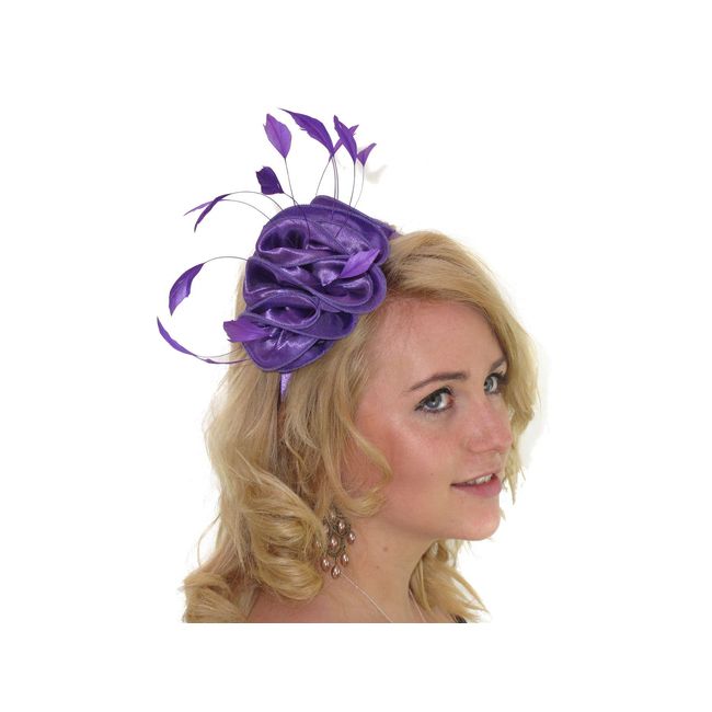 Purple Satin Ruffle Feather Head Band Hair Band Fascinator Hat s Races for Women Girls by Glitz4Girlz