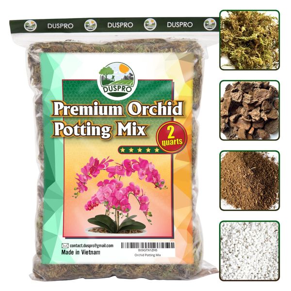 DUSPRO Orchid Potting Mix with Moss Pine Bark Mulch Perlite Stone & Coco Coir Natural Ingredients, Orchid Repotting Kit Drainage Indoor Repotting Great for Flower Plant Root Growing