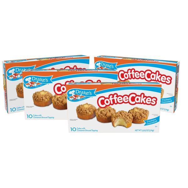 Drake's Coffee Cakes, 40 Individually Wrapped Breakfast Pastries, Tan 133, Cinnamon, 52.12 Oz (Pack of 4)