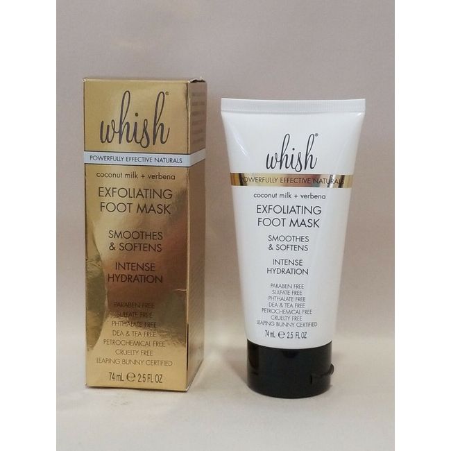 Whish  EXFOLIATING Intense Hydration FOOT MASK 2.5 fl oz / 74 mL. DISTRESSED BOX