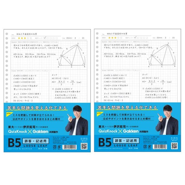 Gakken Sta:Ful Study Stationery ED03079 x 2, Loose Leaf, B5, Missed Questions Explanation Sheets, 2 Pack