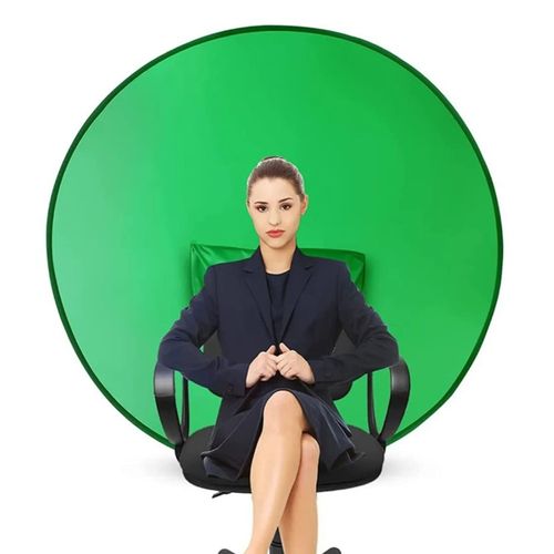 Round Green Screen Backdrop, 142cm Round Screen Backdrop Portable Green Screen Chair Background for Video Chats Video Conference Game Single Layer