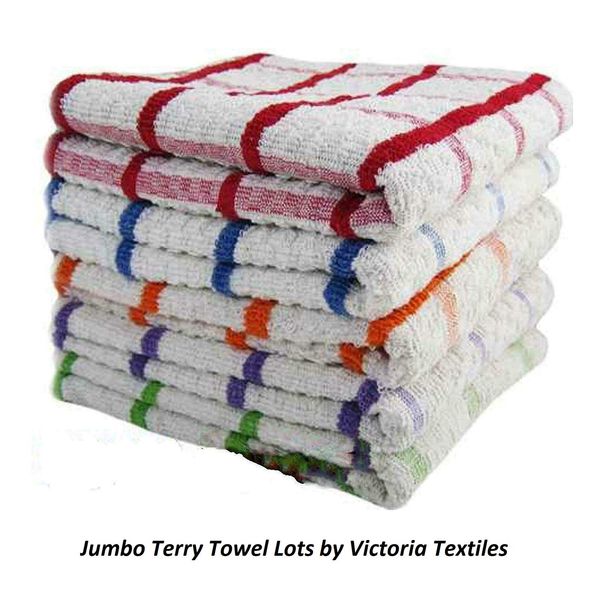 100% Egyptian Cotton Terry Tea Towel, Wonderdry Soft Big check Jumbo Thick Absorbent Kitchen Dish Cleaning Drying Cloth Pack of 6