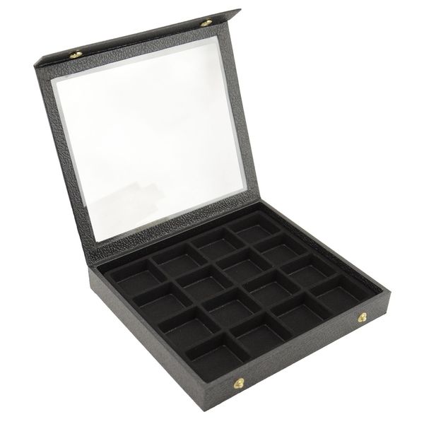 boxdisplays Display Case Snap Close Acrylic Lid + Black 16 Compartment Insert