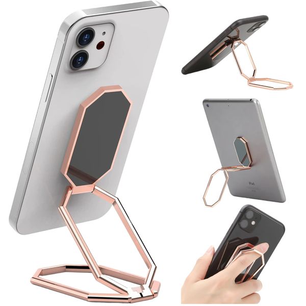 Pack 2 pcs Phone Ring Holder Finger Kickstand, Upgraded 360° Rotation Metal Phone Grip for Magnetic Car Mount Foldable Cell Phone Stand (Pack 2 Pieces Rose Gold)