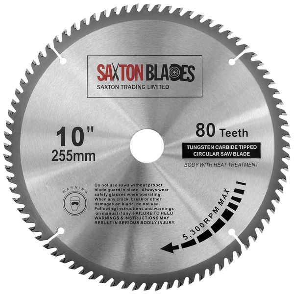 TCT25580T Saxton TCT Circular Wood Saw Blade 255mm x 30mm Bore x 80T for Bosch Makita Dewalt