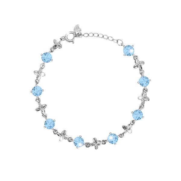 MultiValue Shiny Crystal Bracelet with Jewelry Box, Classic Silver Bracelet for Women, Heart Lucky Four Leaf Charm Bracelet with Cubic Zirconia Adjustable Bracelet for Jewellery Gifts (Blue)