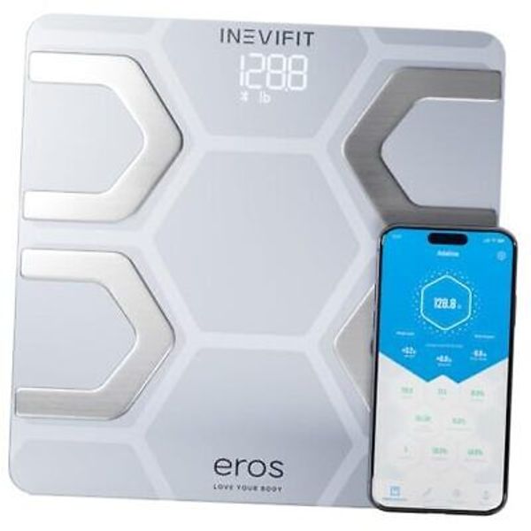 EROS Bluetooth Body Fat Scale Smart BMI Highly Accurate Digital Bathroom White