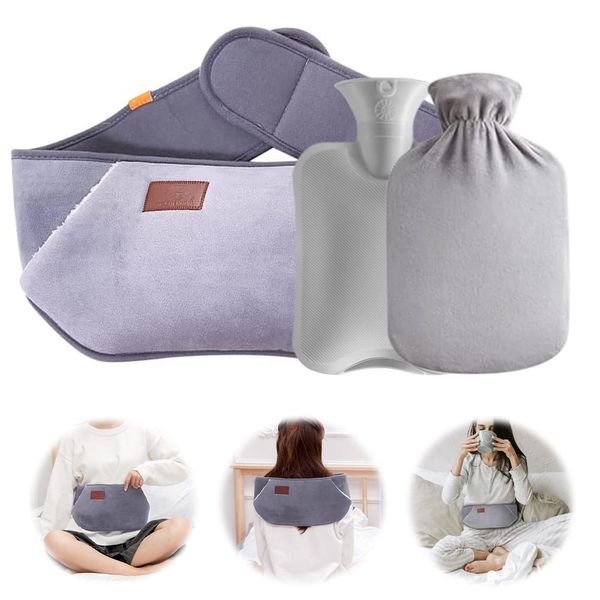 IWILCS Hot Water Bottle, Warm Hot Water Bag, Rubber Hot Water Pouch with Soft Plush Hand Waist Warmer Cover, Hot Water Bottle Belt for Neck, Shoulder, Back, Legs and Waist Warm(Gray)