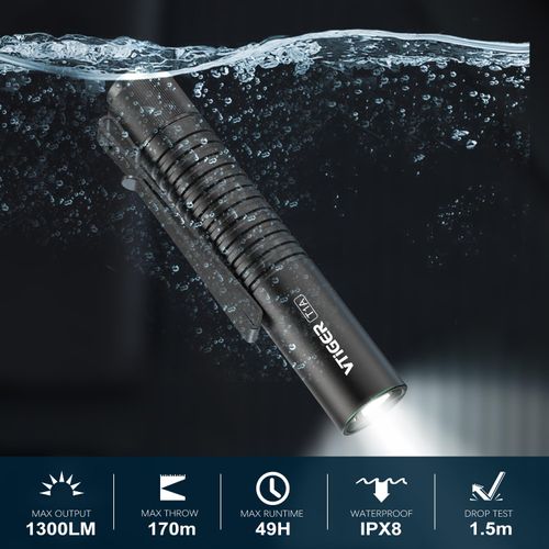 VTIGER T1A Mini Pocket EDC Flashlight with Clip,1300 Lumen Compact AA Rechargeable LED Little Flashlights, Super Bright Tail Switch Small Flash Light with Magnet for Camping,Hiking,Outdoor,Emergency