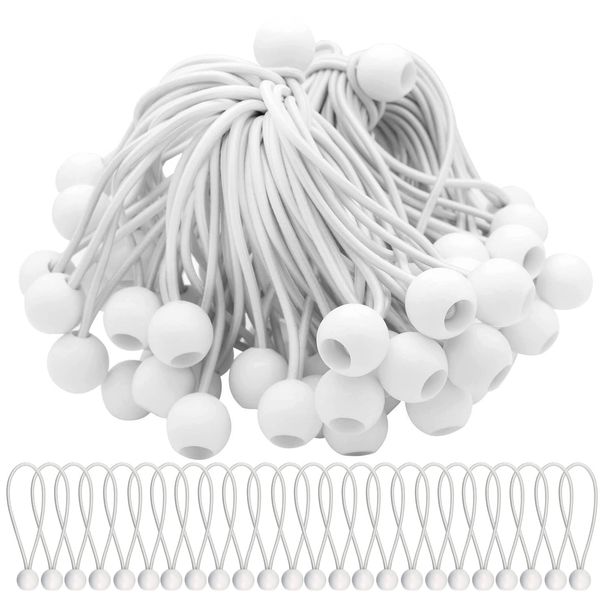 Bungee Cord with Balls,75 Pack 6 inch, Marquee Bungee Toggles Tensioning Belts for Marquees, Tents Banners, Tent Poles, Flag Poles, Camping Tarp,tarpaulin holder, White