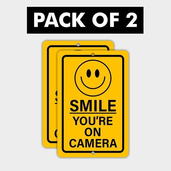 2-Pack Smile You’re On Camera Sign Video Surveillance Signs Outdoor Sign 8 X 12"