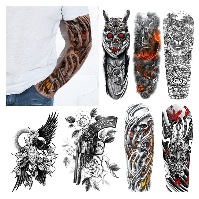 LEADTEAM 10 Blätter Fake Tattoos, Temporäre Tattoos 3D Tattoo Aufkleber Arm Tattoo, Klebetattoos Erwachsene Tattoo Sticker Temporary Tattoo Männer Fake Tattoos Männer Party Deko Geschenk