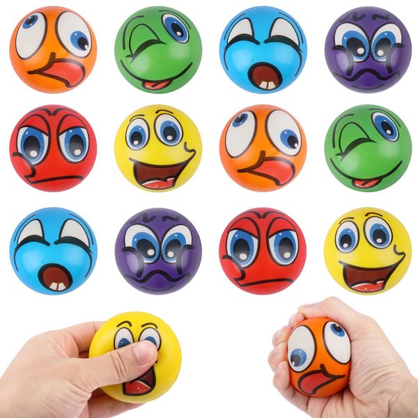 Fzyisw 12 Stück Stressbälle, Lächeln Gesicht Stressball, Squishy Anti Stress Bälle, Antistressball, Knautschball für Angst Abbauen und Beruhigung, Anti Stress Spielzeug Ball für Kinder Erwachsene