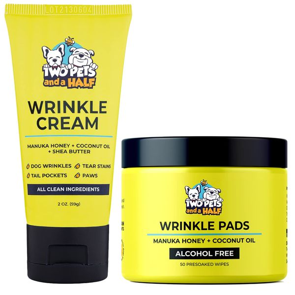 Wrinkle Paste for Bulldogs + Wrinkle Wipes French Bulldog- Wrinkle Cream for Dogs (Frenchie, English Bulldog, Pug)-Cleans Rashes,Tail Pockets- English Bulldog Harness Cream w/ Dog Face Wipes