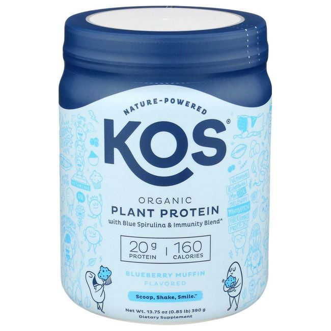 KOS Organic Plant Protein with Blue Spirulina Blueberry Muffin Flavor 13.75 Oz