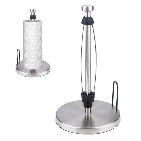 Kitchen Paper Holder Stainless Steel Roll Paper Holder Kitchen Paper Holder One Hand Cutting Cooking Paper Holder Freestanding, Suction Cup Base is Non-Slip, Fits Many Size Paper Rolls (Silver)