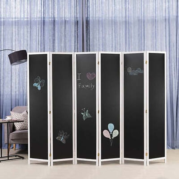 6-Panel Chalkboard Room Divider, Folding Writable Privacy Screen, Room Divider