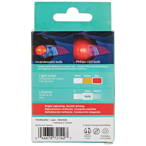 Philips Automotive Lighting 7443RLED Ultinon LED Bulb (Red), 2 Pack
