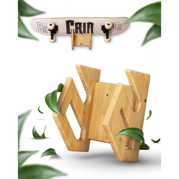 CRID Skateboard Wandhalterung aus Bambus - Universal Halterung für Skateboard, Longboard, Snowboard, Wakeboard, Balance-Board, Wakeskate - Inklusive Montagekit - Deutsche Marke - Für jedes Brett