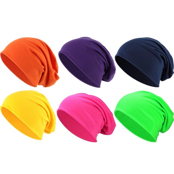 Outus 6 Pieces Thin Knit Slouchy Beanies Cap Chemo Sleep Cap Dwarf Hat for Women Men (Multi-Color)