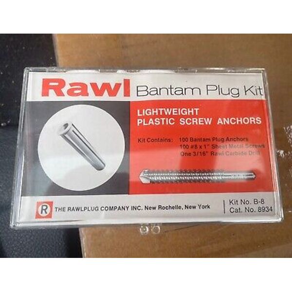 RAWL #8934 BANTAM PLUG' SCREW ANCHOR, PLASTIC, #8x1 Sheet Metal Screws