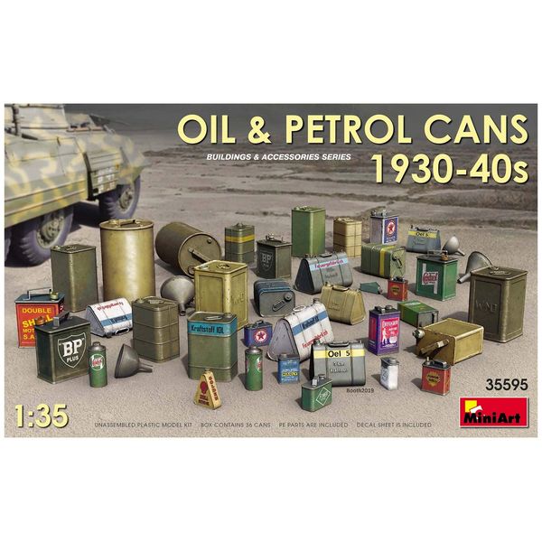 Miniart MIN35595 Oil & Petrol Cans 1930-40s Plastic Model kit, Various