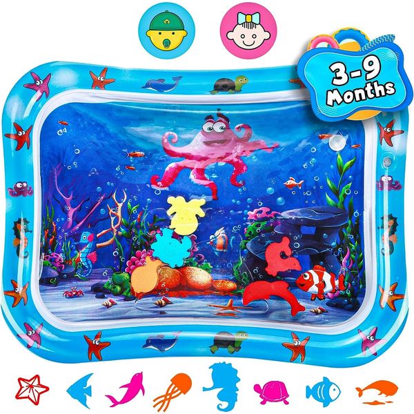 Jestilo Tummy Time Water Mat for Baby, Inflatable, Infant and Toddler Baby Play Mat Sensory Toy for Early Development Activities, Age 3 to 12 Months (Blue, JellyFish)