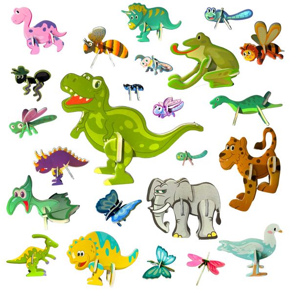 100Pcs Educational 3D Cartoon Puzzle - 2024 New 3D Puzzles for Kids, Handmade DIY 3D Puzzle Set, Animals - Dinosaurs - Marine Life - Insects, Puzzles Kits for 3+ Years Old