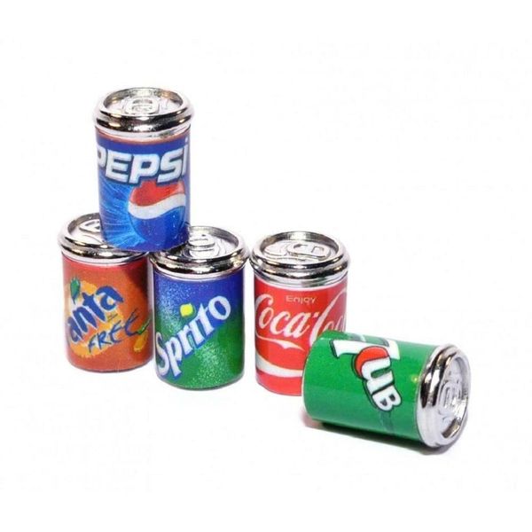 Melody Jane Dolls House 5 Soda Pop Cans Tins Miniature 1:12 Metal Pub Drinks Shop Accessory