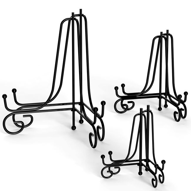 Tnnluku 6 Pack 3 Sizes Iron Display Stand, Black Wire Iron Easel Plate Holder Dish Stand for Displaying Pictures, Decoration Plates, Books Dishes and Arts (4, 6, 8 inch)