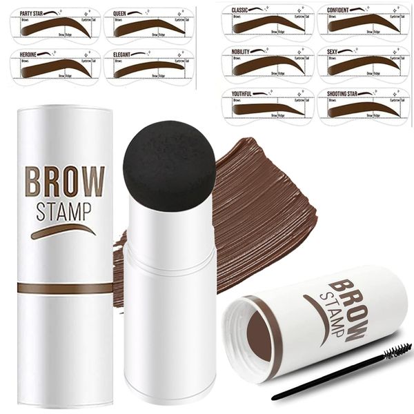 Eyebrow Stamp Stencil Kit - One Step Eyebrow Stamp and Stencil Kit - Eyebrow Stamp and Shaping Kit with 10 Eyebrow Stencils - Long-lasting Waterproof Eyebrow Stencil Makeup Kit (Natural brown)