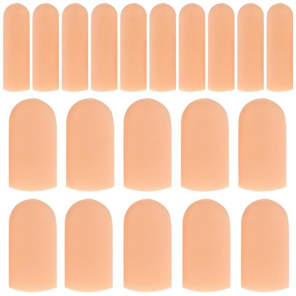 20 PCS Gel Finger Cots, Silicone Finger Protectors, Finger Sleeves for Dry Skin, Rubber Finger Covers for Finger Cracking, Wound, Hand Eczema, Hand Eczema, Finger Arthritis and More (2 Size, Nude)