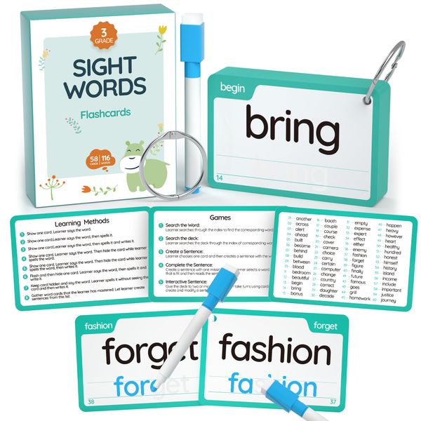 WJPC High Frequency Sight Words Flash Cards 2nd, 3rd Grade (Third-Grade) for 7,8.9 Years Age Kids Boys, Girls, Homeschool Learn to Read, Write.