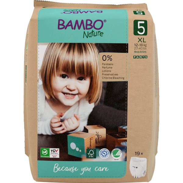 Bambo Nature Premium Training Pants, Pull Ups, Eco-Friendly Potty Training Pants, Training Nappy Pants, Secure & Comfortable, Discreet Pants for Active Day & Comfy Night's Sleep - Size 5 / XL, 19PK