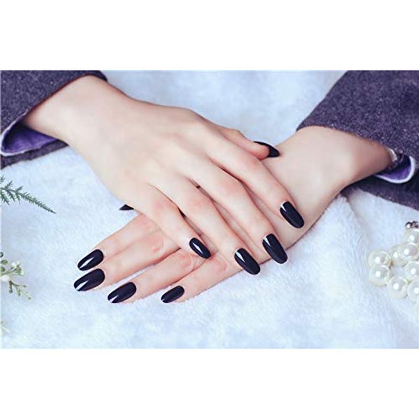 New Quality Medium Length Nail Tips, Party Nails, Japanese Style, Dreamy, Wedding, Party, After-party, Nail Art, Handmade Nail Tips, Double-Sided Adhesive Tape, Pack of 24 (Bright Black)